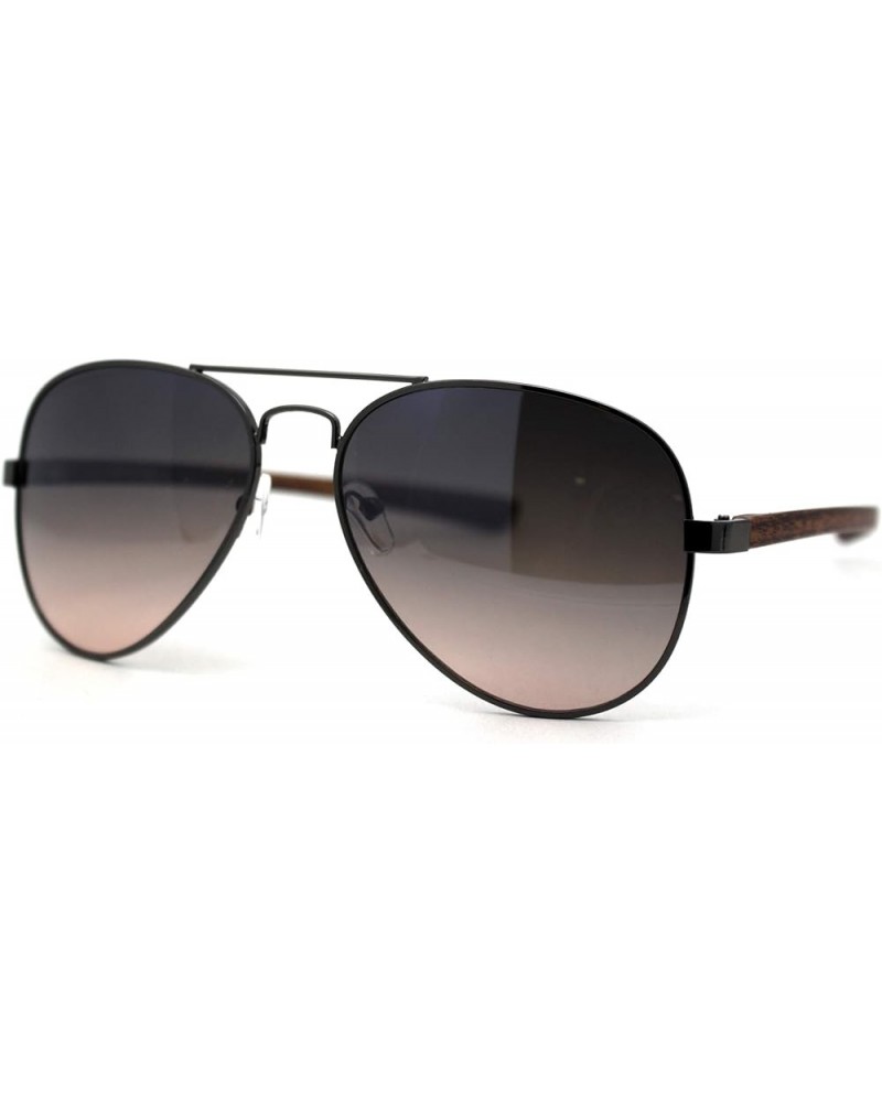 Mens Classic Airforce Woodgrain Wrap Arm Metal Aviator Sunglasses Gunmetal Brown Smoke $9.87 Pilot