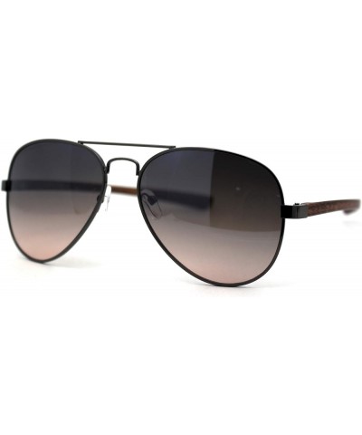 Mens Classic Airforce Woodgrain Wrap Arm Metal Aviator Sunglasses Gunmetal Brown Smoke $9.87 Pilot