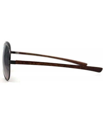 Mens Classic Airforce Woodgrain Wrap Arm Metal Aviator Sunglasses Gunmetal Brown Smoke $9.87 Pilot