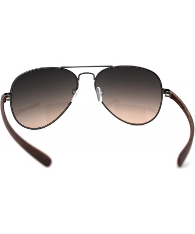 Mens Classic Airforce Woodgrain Wrap Arm Metal Aviator Sunglasses Gunmetal Brown Smoke $9.87 Pilot