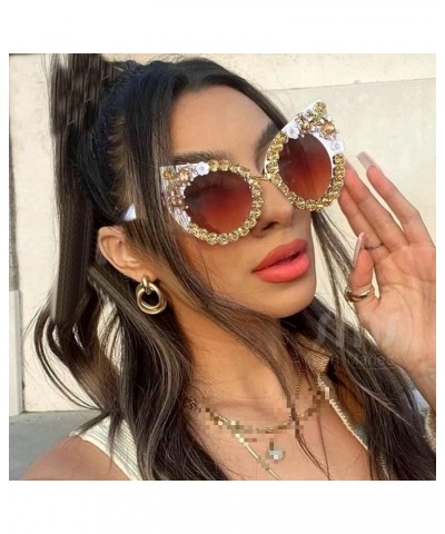 Oversized Diamond Sunglasses Women Rhinestone Cat Eye Sunglasses Vintage Female Sparkling Party sunglasses Eyewear White $11....