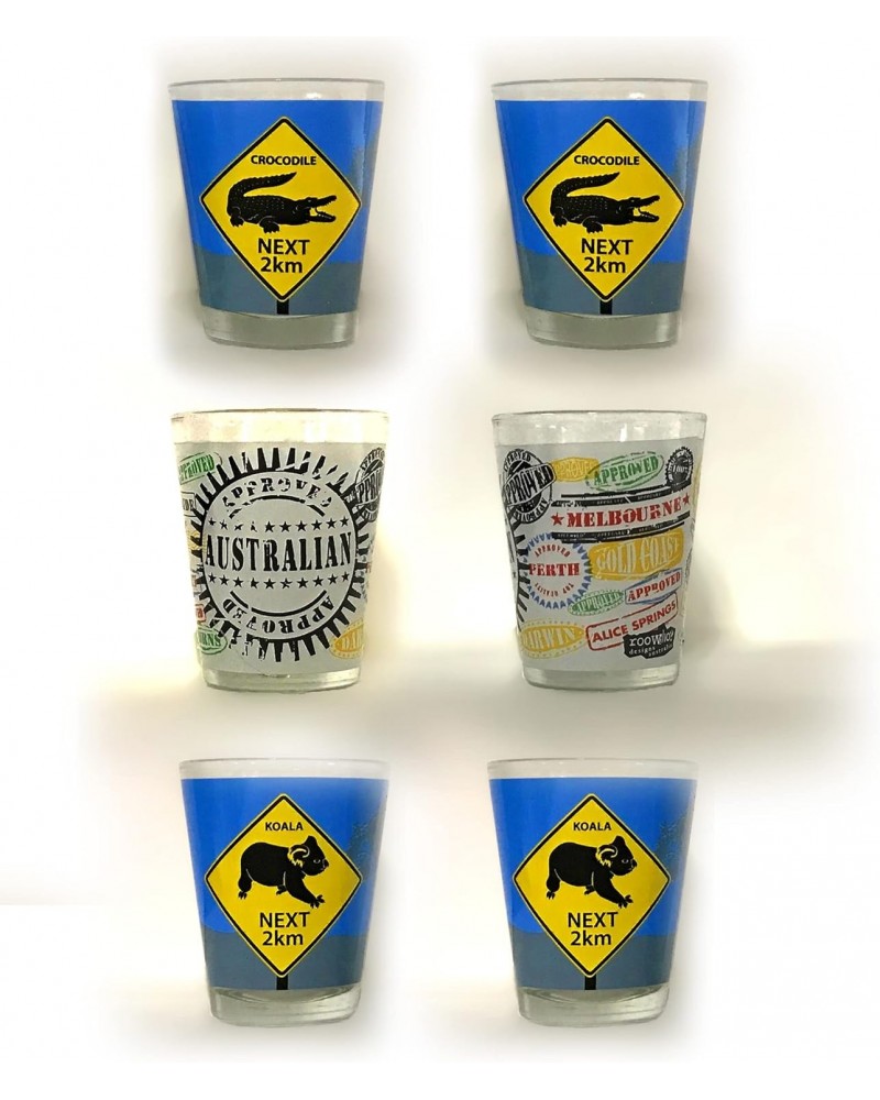 Aussie Shot Glasses 4 - Set of 6 CROC PASSPORT KOALA CLEARANCE! $17.55 Designer