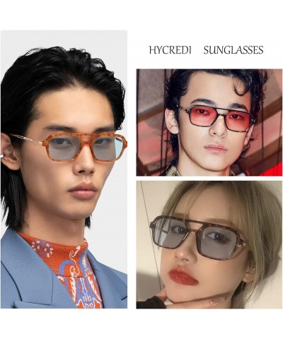 Retro 70s Flat Aviator Sunglasses Trendy Vintage Square Glasses for Women Men Metal Design Shades UV Protection C2-black/Ligh...