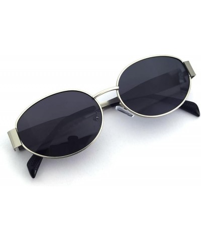 Retro Oval metal frame Sunglasses for Women Men Trendy Sun Glasses Classic Shades UV400 Protection Silver/Grey $9.93 Oval