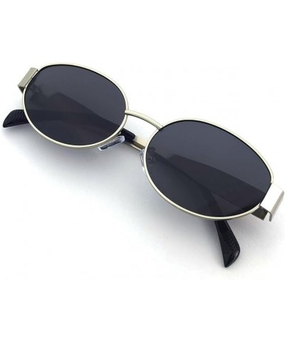 Retro Oval metal frame Sunglasses for Women Men Trendy Sun Glasses Classic Shades UV400 Protection Silver/Grey $9.93 Oval