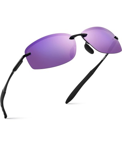 Polarized Driving Sunglasses for Men Rimless Metal Frame UV400 Protection Sun Glasses Black | Purple Mirror $9.84 Rimless