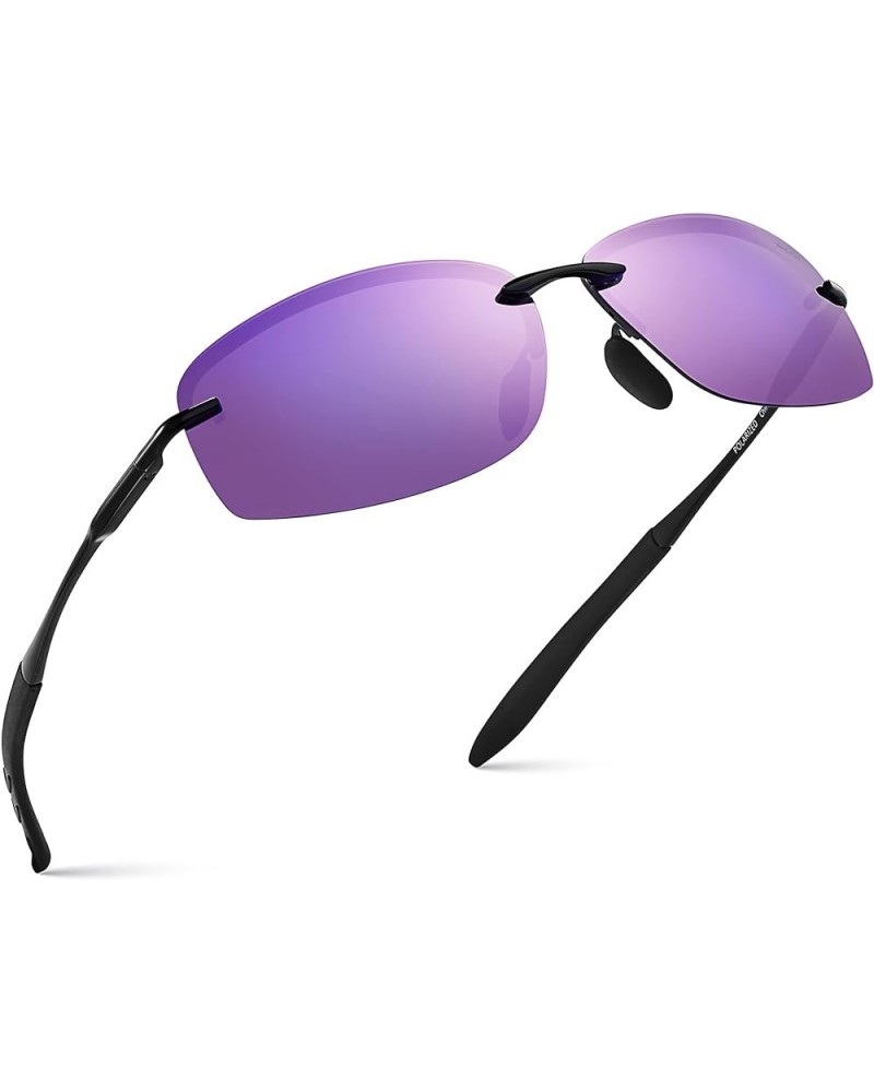 Polarized Driving Sunglasses for Men Rimless Metal Frame UV400 Protection Sun Glasses Black | Purple Mirror $9.84 Rimless