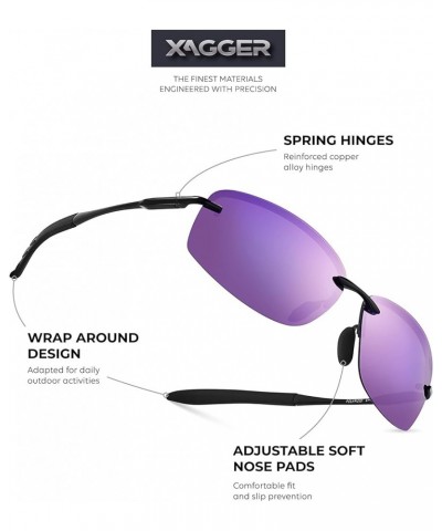 Polarized Driving Sunglasses for Men Rimless Metal Frame UV400 Protection Sun Glasses Black | Purple Mirror $9.84 Rimless