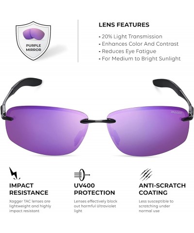 Polarized Driving Sunglasses for Men Rimless Metal Frame UV400 Protection Sun Glasses Black | Purple Mirror $9.84 Rimless