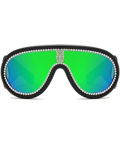 Oversized Rhinestone Y2K Sunglasses for Women Men Fashion One Piece Shield Square Sun Glasses Black Green $11.39 Shield