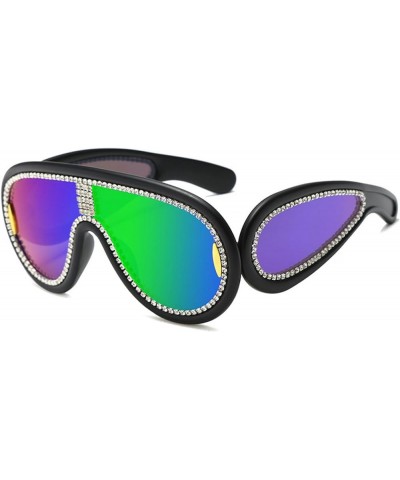 Oversized Rhinestone Y2K Sunglasses for Women Men Fashion One Piece Shield Square Sun Glasses Black Green $11.39 Shield