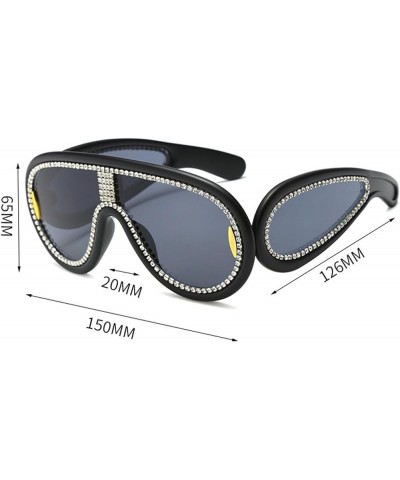 Oversized Rhinestone Y2K Sunglasses for Women Men Fashion One Piece Shield Square Sun Glasses Black Green $11.39 Shield