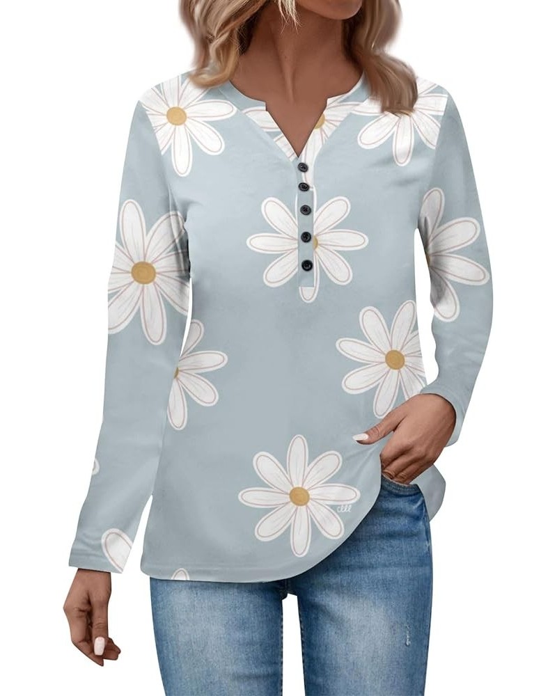 Workout Tops for Women Button Down Long Sleeve Sweatshirts Printing V Neck Pullover Tops Hide Belly Outfits 5-light Blue $9.9...