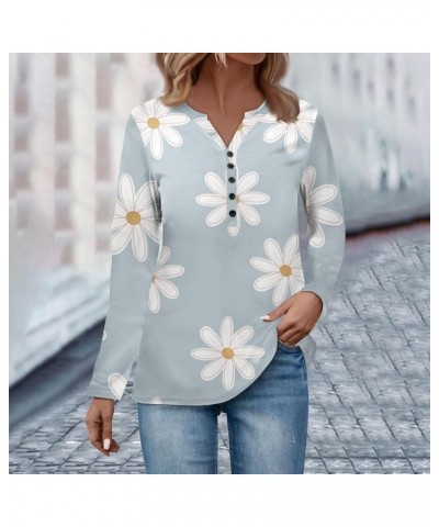 Workout Tops for Women Button Down Long Sleeve Sweatshirts Printing V Neck Pullover Tops Hide Belly Outfits 5-light Blue $9.9...