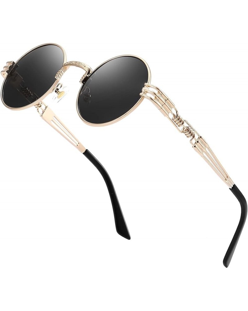 Round Polarized Steampunk Sunglasses Men, Circle Metal Frame, Hippie Shades 8010-gold $7.50 Round