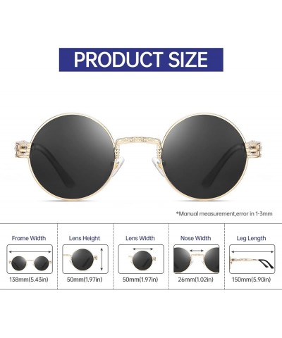 Round Polarized Steampunk Sunglasses Men, Circle Metal Frame, Hippie Shades 8010-gold $7.50 Round