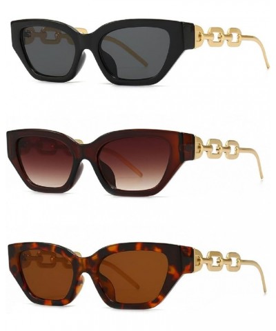 3 Pairs Metal Chain Design Cat Eye Sunglasses UV400 Protection Color: 3 Pack of Black & Leopard & Tea $11.01 Square