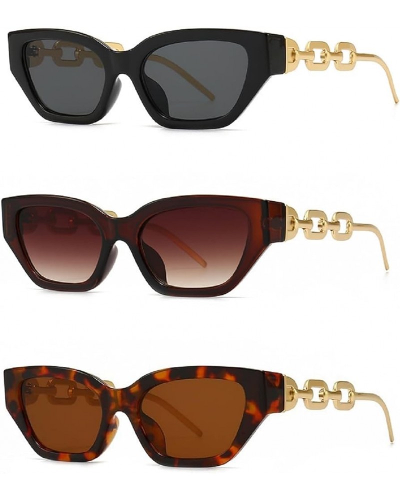 3 Pairs Metal Chain Design Cat Eye Sunglasses UV400 Protection Color: 3 Pack of Black & Leopard & Tea $11.01 Square