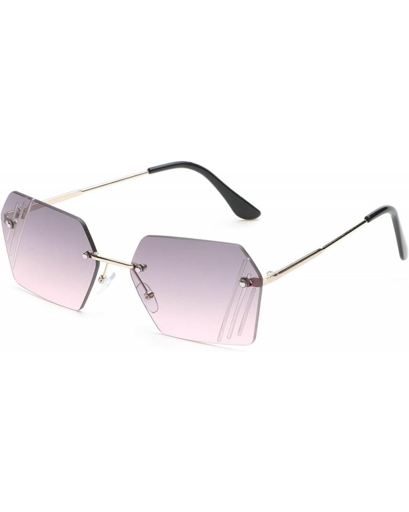 Women Rimless Oversized Irregular Sunglasses Trendy Square Diamond Cutting Lens Ladies Fashion Sun Glasses gray&pink $10.24 O...