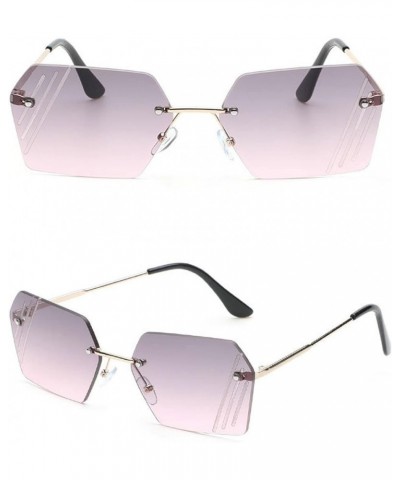 Women Rimless Oversized Irregular Sunglasses Trendy Square Diamond Cutting Lens Ladies Fashion Sun Glasses gray&pink $10.24 O...