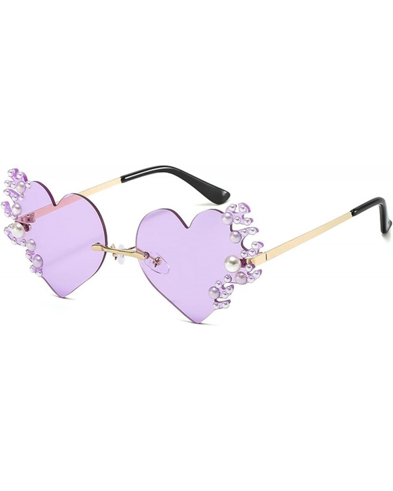 2022 Pearl Heart Shape Women Sunglasses halloween party Rimless flame Sun Glasses For Female Vintage red black Shades UV400 P...