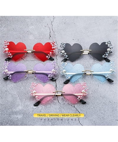 2022 Pearl Heart Shape Women Sunglasses halloween party Rimless flame Sun Glasses For Female Vintage red black Shades UV400 P...