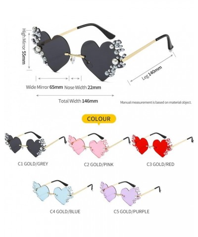 2022 Pearl Heart Shape Women Sunglasses halloween party Rimless flame Sun Glasses For Female Vintage red black Shades UV400 P...