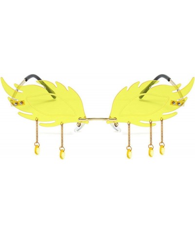 Tassel Flame Shaped Sunglasses Rimless Women Men Cute Crystal Pendant Decoration Yellow $10.65 Frame