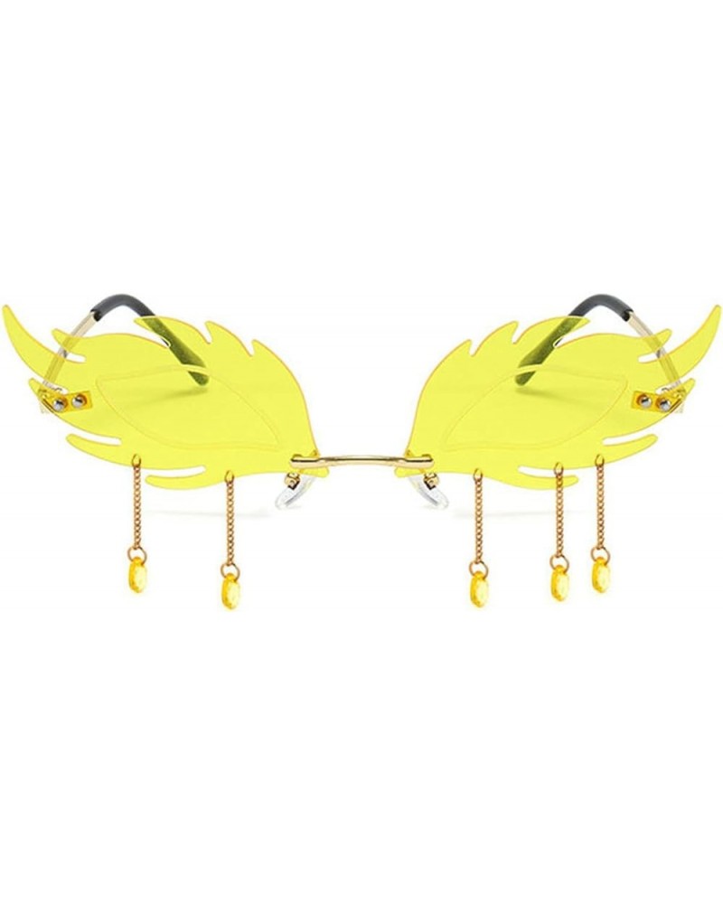 Tassel Flame Shaped Sunglasses Rimless Women Men Cute Crystal Pendant Decoration Yellow $10.65 Frame