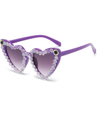 Love Heart Shaped Sunglasses for Women Flower Decoration Female Rhinestone Sunglasses Trendy Cat Eye Party Glasses 3pcs-purpl...