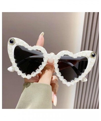 Love Heart Shaped Sunglasses for Women Flower Decoration Female Rhinestone Sunglasses Trendy Cat Eye Party Glasses 3pcs-purpl...