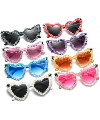 Love Heart Shaped Sunglasses for Women Flower Decoration Female Rhinestone Sunglasses Trendy Cat Eye Party Glasses 3pcs-purpl...