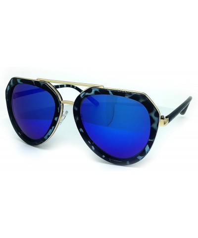 6076 Premium Retro Mirrored Funky Fashion Flat Top Aviator Sunglasses Premium BLUE $13.79 Aviator