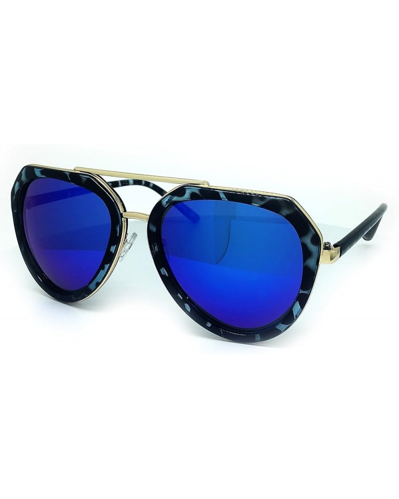 6076 Premium Retro Mirrored Funky Fashion Flat Top Aviator Sunglasses Premium BLUE $13.79 Aviator