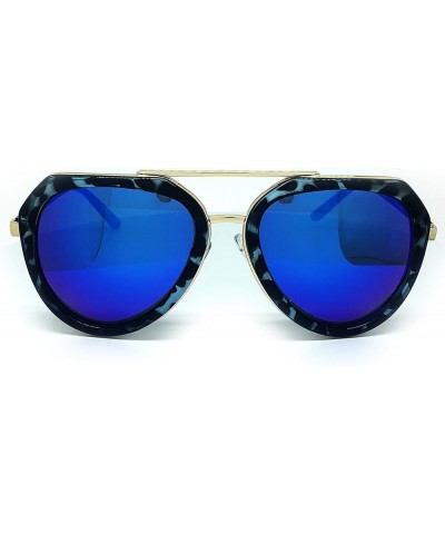 6076 Premium Retro Mirrored Funky Fashion Flat Top Aviator Sunglasses Premium BLUE $13.79 Aviator