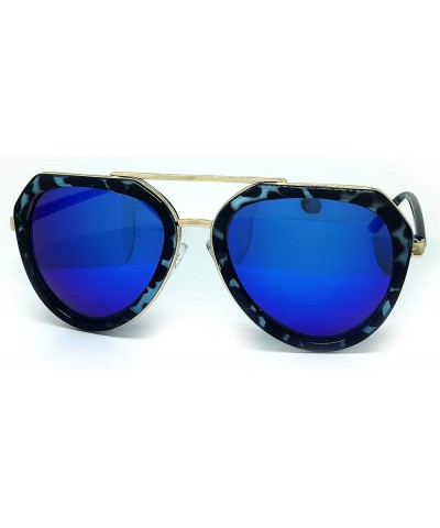 6076 Premium Retro Mirrored Funky Fashion Flat Top Aviator Sunglasses Premium BLUE $13.79 Aviator