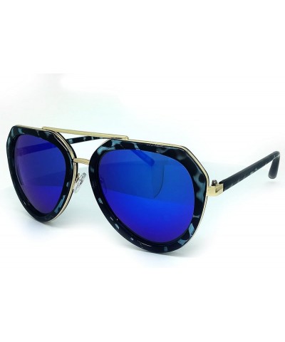 6076 Premium Retro Mirrored Funky Fashion Flat Top Aviator Sunglasses Premium BLUE $13.79 Aviator