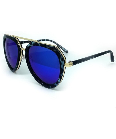 6076 Premium Retro Mirrored Funky Fashion Flat Top Aviator Sunglasses Premium BLUE $13.79 Aviator