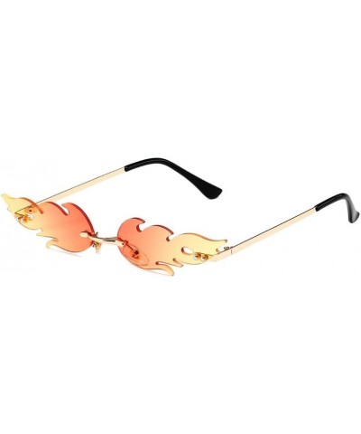 Sunglasses Rimless Wave Glasses Fire Shape Eyewear for Halloween party， Fire Bat Pumpkin Flame Sunglasses Fire Red Yellow $8....