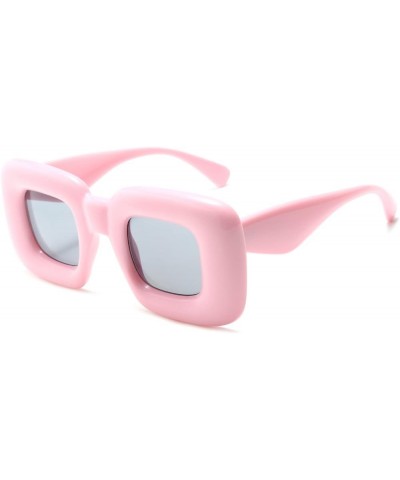 Retro Square Candy Color Sunglasses Trendy Punk Women Men Thick Frame Sunglasses Unique Big Sun Glasses UV400 Pink $5.39 Square