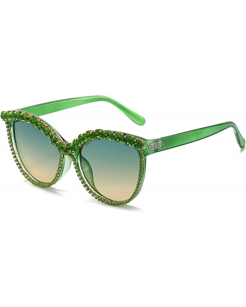 Cat Eye Crystal Rhinestone Sunglasses for Women Sparkling rave Party Eyewear Female Trendy bling Diamond Sunglasses Green $14...