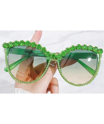 Cat Eye Crystal Rhinestone Sunglasses for Women Sparkling rave Party Eyewear Female Trendy bling Diamond Sunglasses Green $14...