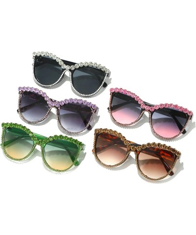 Cat Eye Crystal Rhinestone Sunglasses for Women Sparkling rave Party Eyewear Female Trendy bling Diamond Sunglasses Green $14...