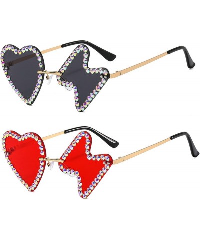 Heart Rhinestone Sunglasses For Women rave Trendy Halloween Party Funny Party Eyewear Bling Diamond Lightning Sun Glasses 2pc...