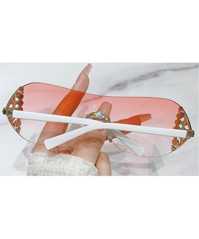 Wrap Around Y2K Rimless Rhinestone Sunglasses for Women Men, Oversized Futuristic One Piece Shield Sun Glasses 2pcs-pink&blue...