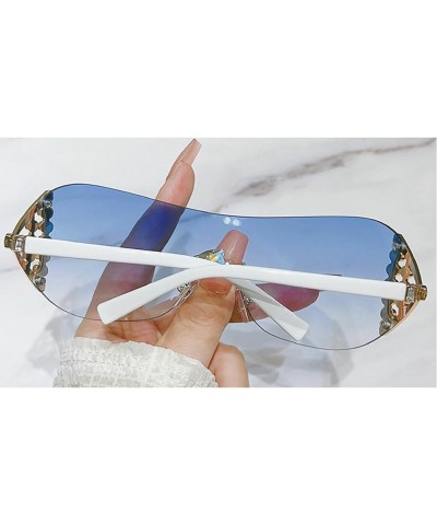 Wrap Around Y2K Rimless Rhinestone Sunglasses for Women Men, Oversized Futuristic One Piece Shield Sun Glasses 2pcs-pink&blue...