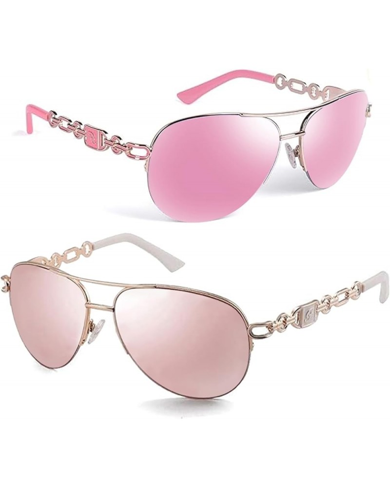 Aviator Sunglasses for Women Men Metal Frame UV400 Mirrored Sunglasses Pink/White＆pink $11.00 Aviator