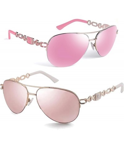 Aviator Sunglasses for Women Men Metal Frame UV400 Mirrored Sunglasses Pink/White＆pink $11.00 Aviator