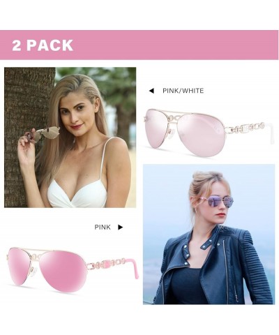 Aviator Sunglasses for Women Men Metal Frame UV400 Mirrored Sunglasses Pink/White＆pink $11.00 Aviator