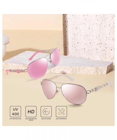 Aviator Sunglasses for Women Men Metal Frame UV400 Mirrored Sunglasses Pink/White＆pink $11.00 Aviator